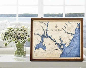 Nautical Chart Wall Art, 3D Wood Map Wall Art, Fisherman Gift, Sailor Gift, Coastal Décor, Carved Water Depth Map, Personalize Gift, 2 Sizes