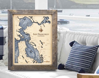 Nautical Decor Wall Art, Topographic 3D Wood Map, Nautical Wood Chart, Coastal Decor, Carved Lake Art, Lakehouse Decor,  Beach Cottage Decor