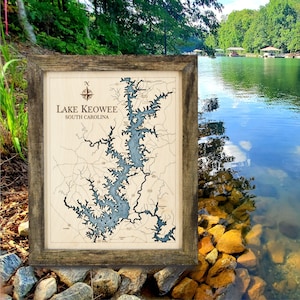 Lake Keowee 3D Wood Map Wall Art, Topographic Water Depth Map, Nautical Decor, Coastal Decor, Unique Personalized Gifts, Lake House Decor