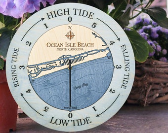 North Carolina Tide Clock, 2 Sizes, Beaufort, OBX, Sunset Beach, Topsail Beach, Home Gifts, Gift for Him, Coastal Decor, Nautical Wall Decor