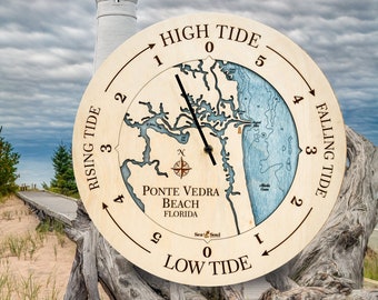 Florida East Coast Tide Clock, 2 Sizes, Ponte Vedra, St Augustine, Pompano Beach, St Lucie, Ponce Inlet, Coastal Décor, Nautical Wall Art