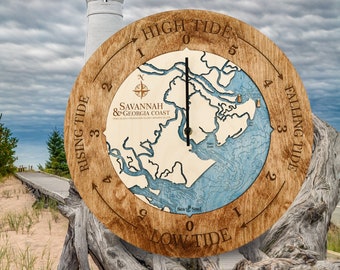 Georgia 3D Nautical Wood Map Tide Clock, East Coast Tide Clock, Handmade Gifts, Sailor Gifts, Coastal Home Decor, 5th Anniversary Wood Gift