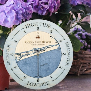North Carolina Tide Clock, 2 Sizes, Beaufort, OBX, Sunset Beach, Topsail Beach, Home Gifts, Gift for Him, Coastal Decor, Nautical Wall Decor