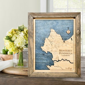 Monterey Peninsula Topographic Nautical Map Wall Art, Carved Depth Map, Coastal Decor 3D Wood Map, Unique Personalized Gifts, Coastal Decor