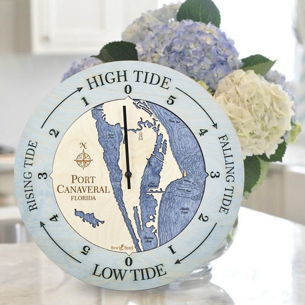 Coastal 3D Wood Map Tide Clock, East Coast Nautical Chart Tide Clock, 5th Anniversary Gift, Gift for Him, Coastal Decor, Nautical Wall Decor