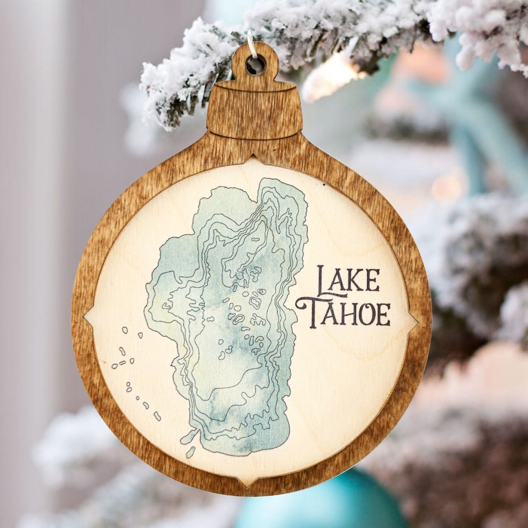 Lake Tahoe Christmas Ornament, Lake Map Coastal Christmas Decor