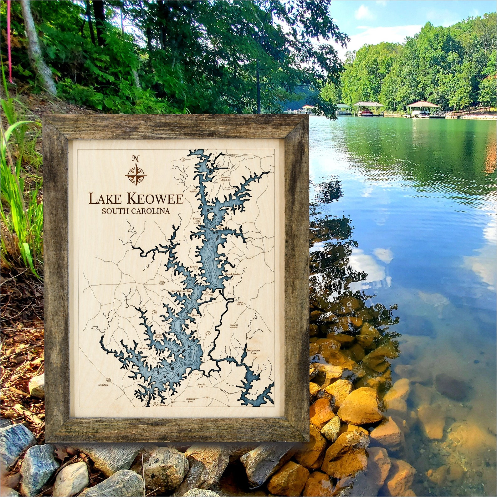 Lake Keowee 3D Wood Map Wall Art Topographic Water Depth Map Etsy