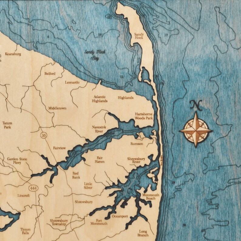 Rumson Map Jersey Shore Monmouth County Wood Map Nautical Serving Tray & Wall Art ...