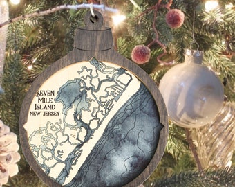 Seven Mile Island Jersey Shore Nautical Map Christmas Ornament, Coastal Christmas Decor, Stocking Stuffer, Teacher Gifts, Personalized Gifts