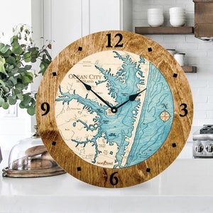 Ocean City Maryland Wall Clock, Unique 3D Nautical Clock, 3D Wood Map, Nautical Gift, Personalized Gifts, Nautical Home Décor, Coastal Decor