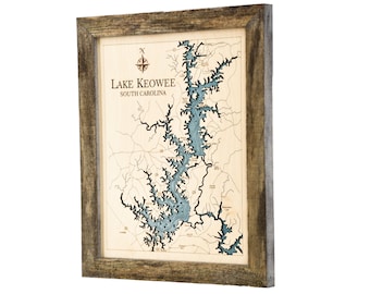 Lake Keowee 3D Wood Map Wall Art, Topographic Water Depth Map, Nautical Decor, Coastal Decor, Unique Personalized Gifts, Lake House Decor