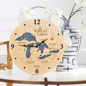 Great Lakes Large Nautical Map Wall Clock, Carved Lake Art Clock, Personalized Christmas Gifts, Lake House Home Decor, Nautical Wall Art image 4