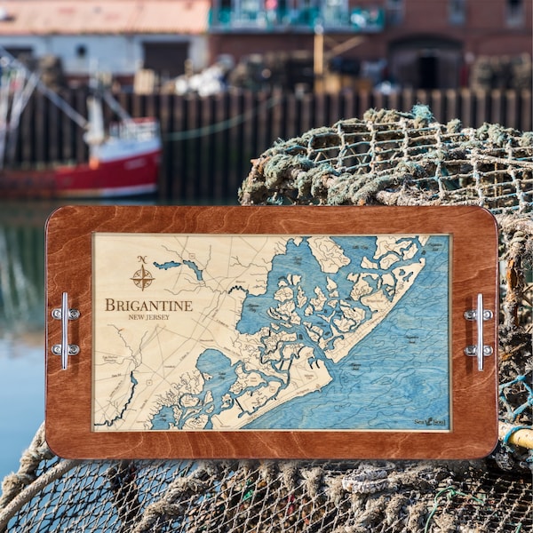 Jersey Shore Nautical Map Serving Tray: Coastal Home Decor