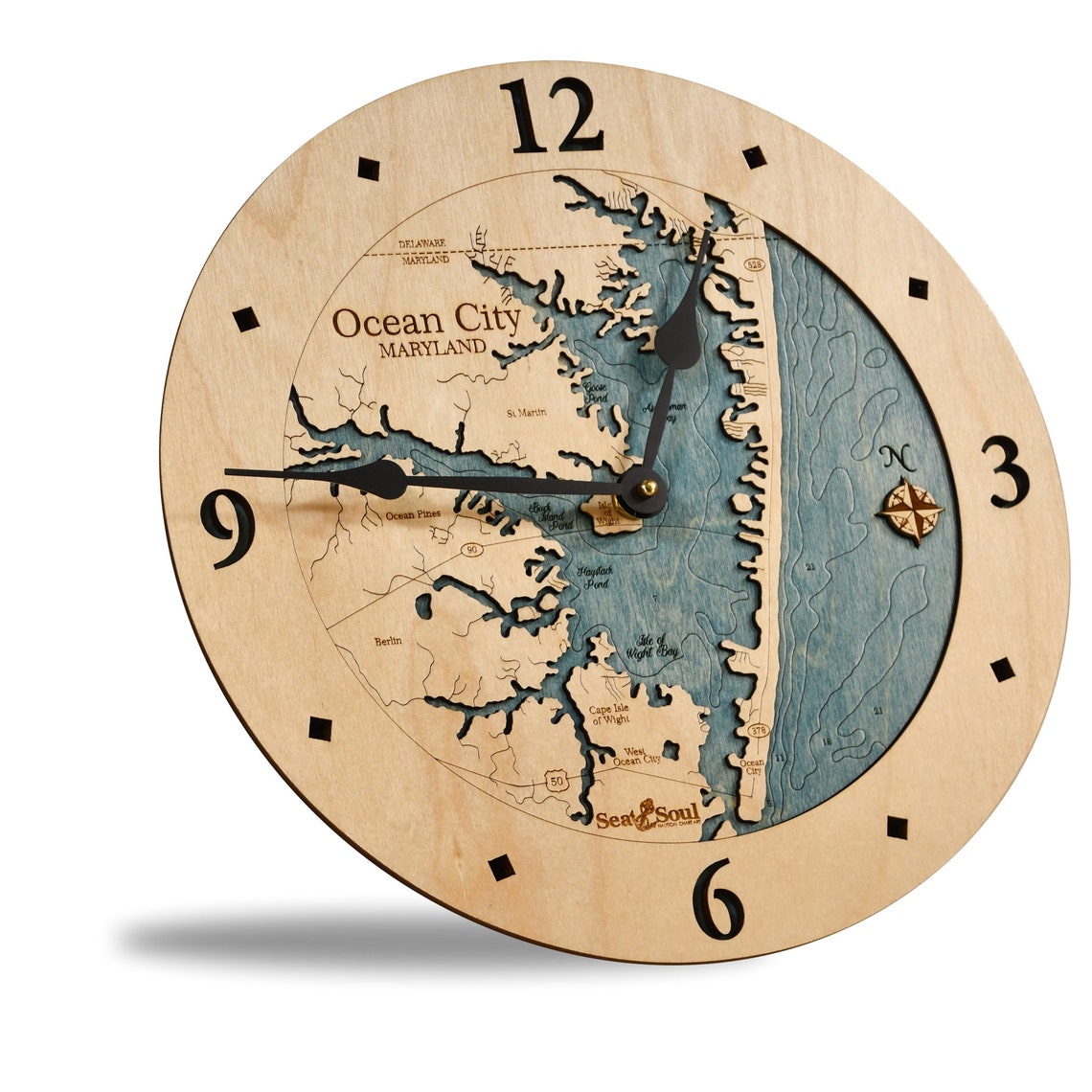 Ocean City Wall Clock Unique 3D Nautical Clock 3D Wood Map Etsy