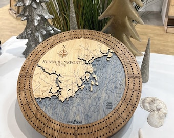 Tablero de cribbage personalizado, tablero de cribbage de Maine para 3 jugadores, tablero de cribbage náutico personalizado