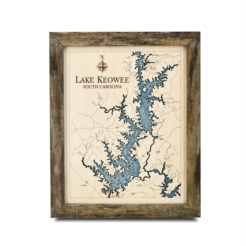 Lake Keowee 3D Wood Map Wall Art Topographic Water Depth Map Etsy