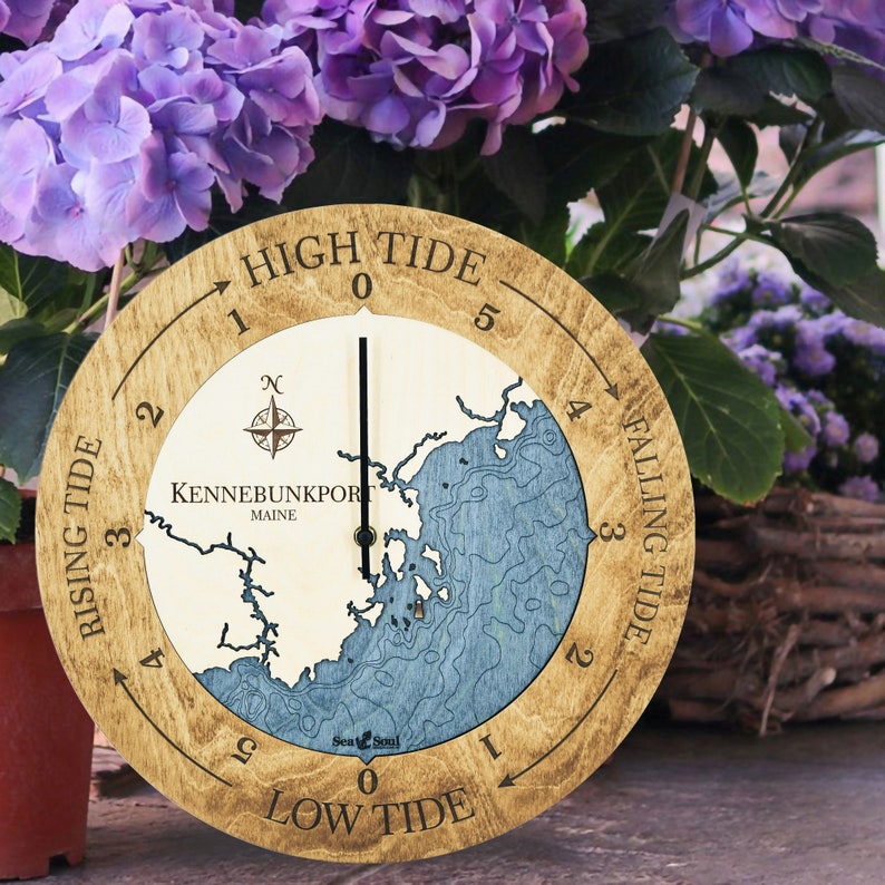 Kennebunkport Maine Water Depth Map Tide Clock Nautical Chart Etsy