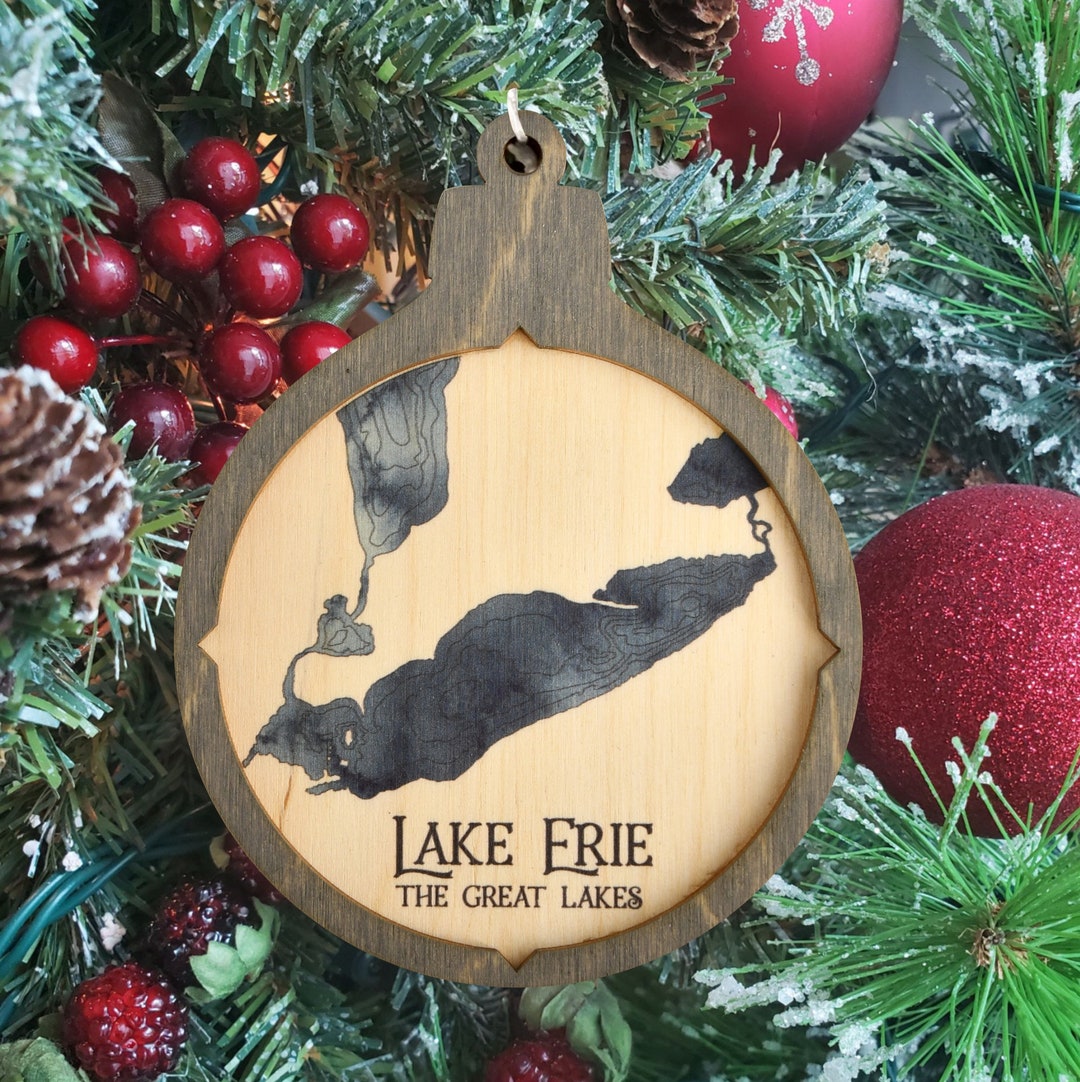 Lake Erie Christmas Ornament, Lake Map Coastal Christmas Seasonal Decor ...