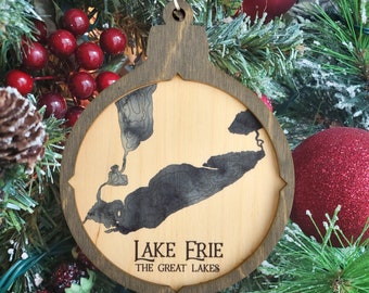 Lake Erie Christmas Ornament,  Lake Map Coastal Christmas Seasonal Decor, Stocking Stuffer, Teacher Gifts, Hostess Gift, Personalized Gifts