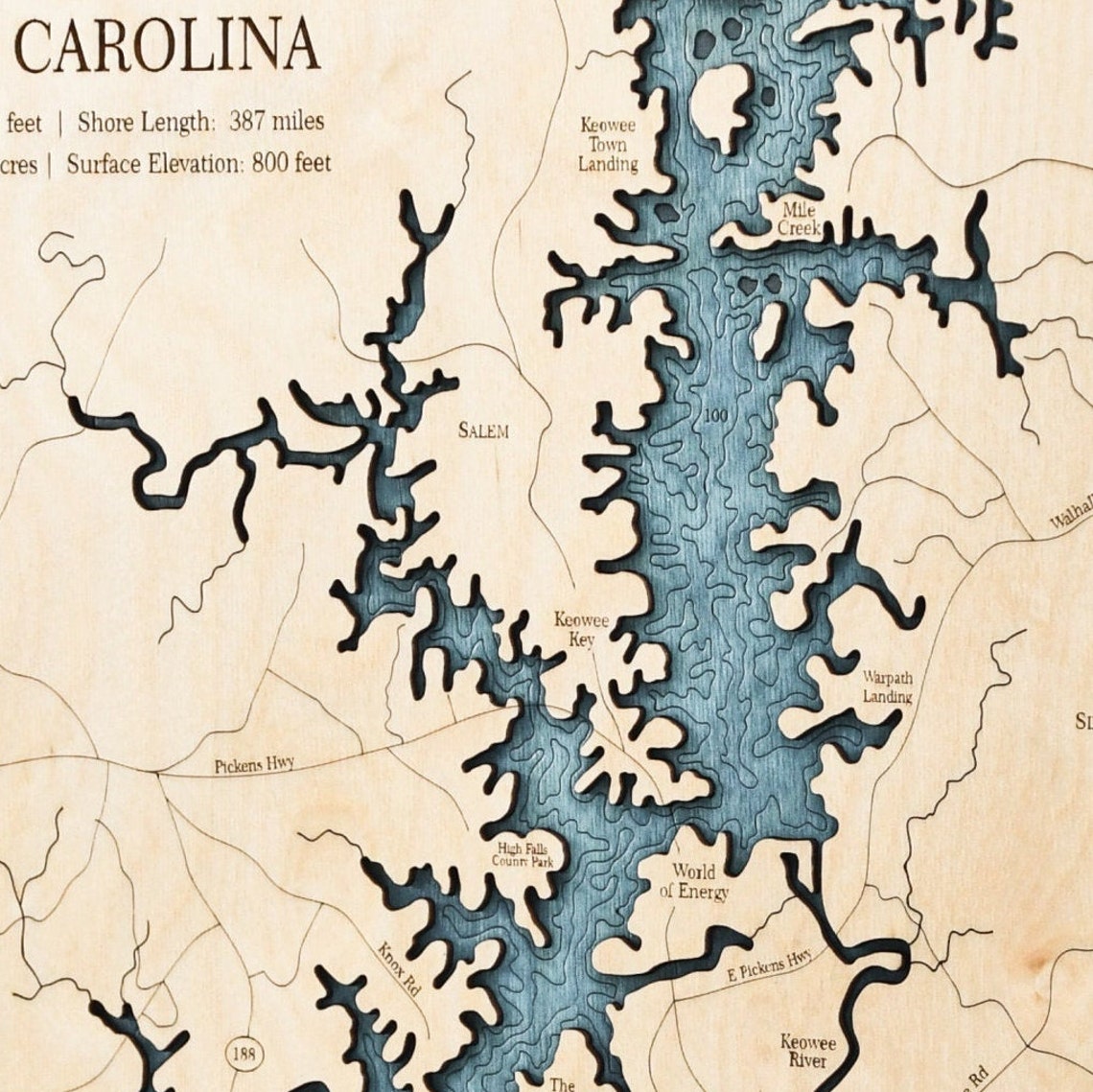 Lake Keowee 3D Wood Map Wall Art Topographic Water Depth Map Etsy