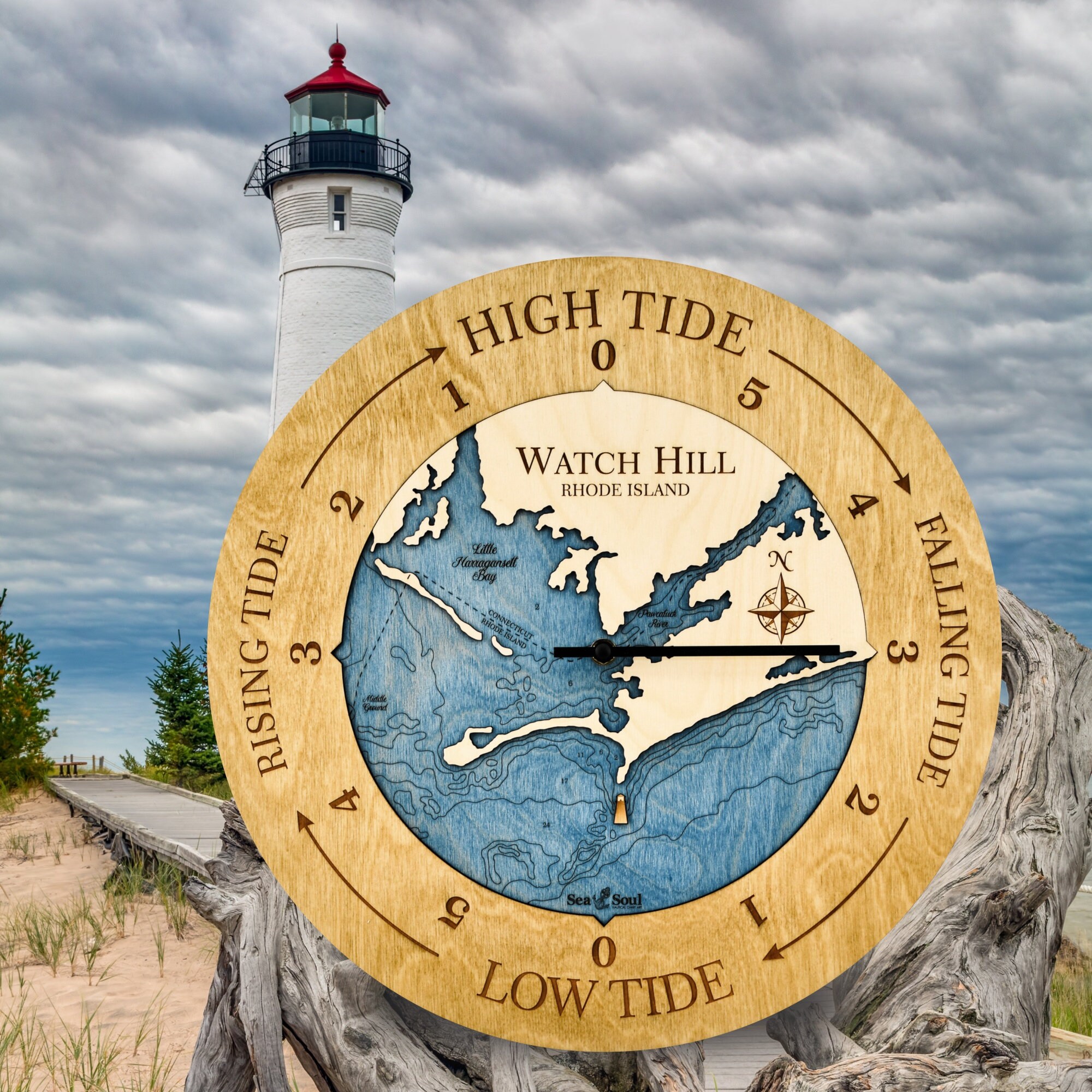 Rhode Island Nautical Map Tide Clock, Newport, Watch Hill, Charlestown ...
