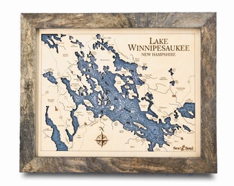 Lake Winnipesaukee 3D Wood Map Wall Art, Nautical Wood Chart, Carved Lake Art, Water Depth Map, Lake House Décor, Unique Personalized Gifts