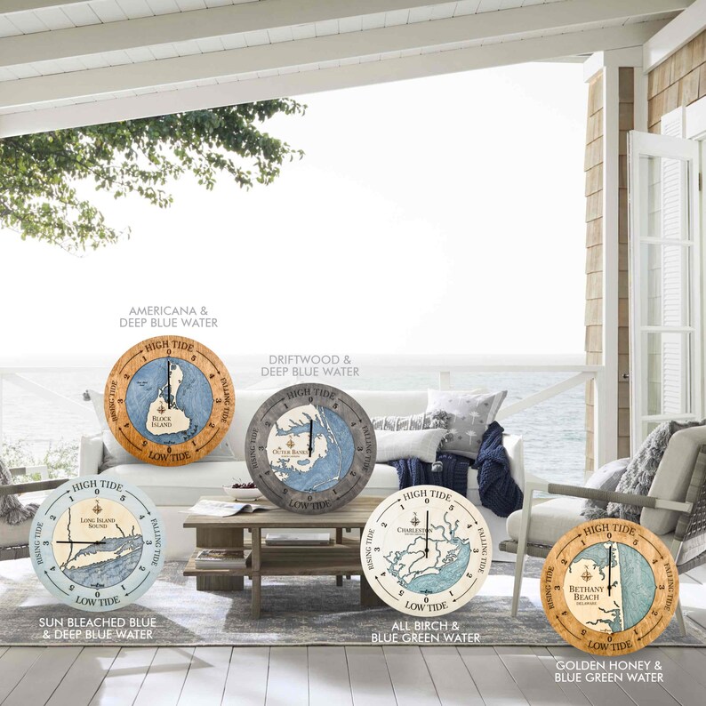 Kennebunkport Maine Water Depth Map Tide Clock Nautical Chart Etsy