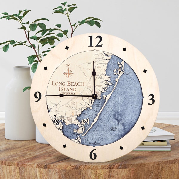 Jersey Shore Nautical Map Wall Clock, Home Gifts, Ocean City, Avalon, Stone Harbor, Barnegat Bay, Long Beach Island, Cape May, The Wildwoods