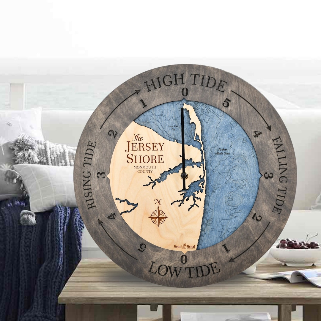 New Jersey Tide Clock, Jersey Shore Tide Clock, Nautical 3D Wood Map