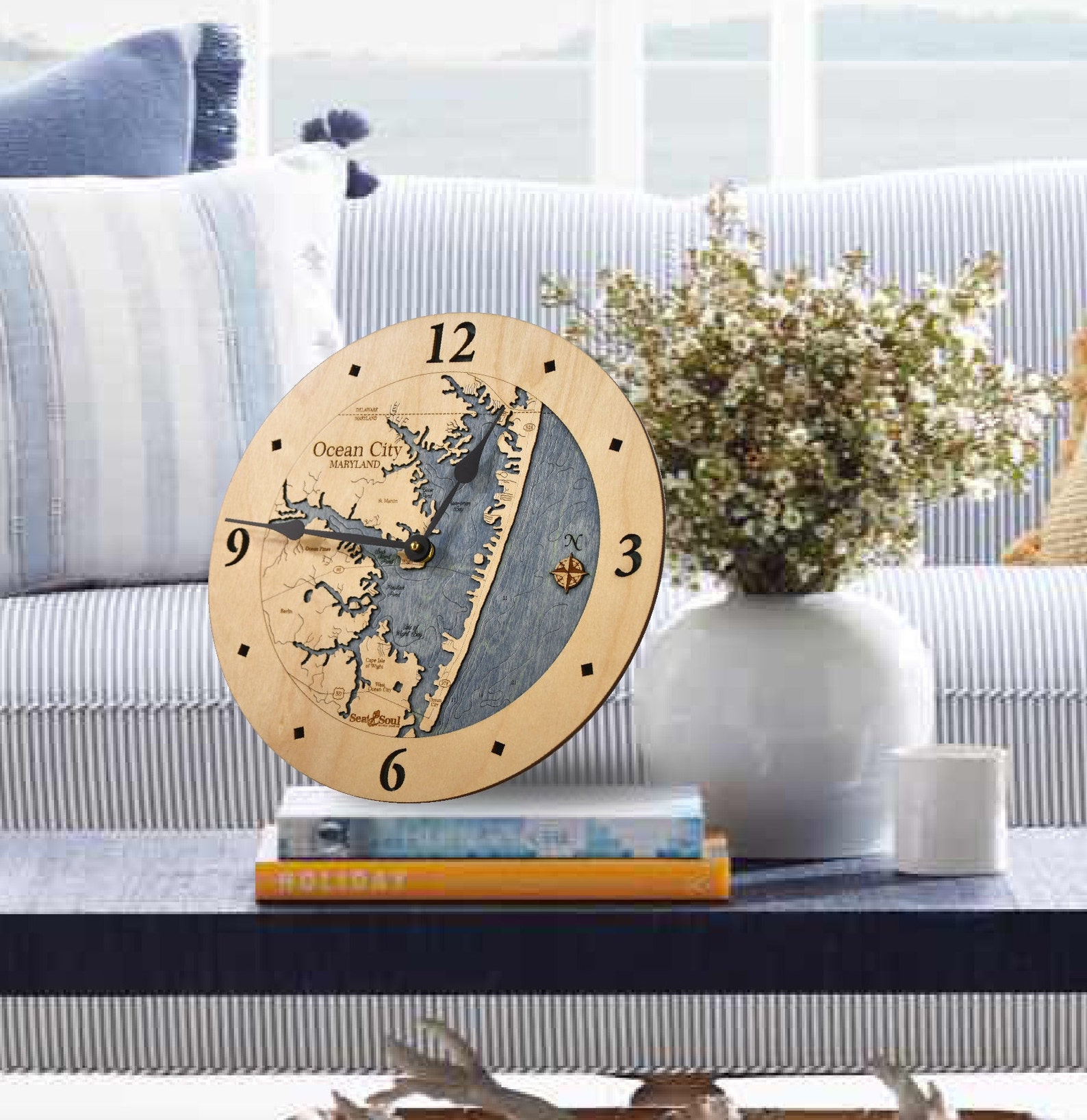 Ocean City Wall Clock Unique 3D Nautical Clock 3D Wood Map Etsy