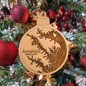 Annapolis Maryland Nautical Map Christmas Ornament, Coastal Christmas Wood Ornament,  Beach House Ornament, Hostess Gift, Personalized Gift