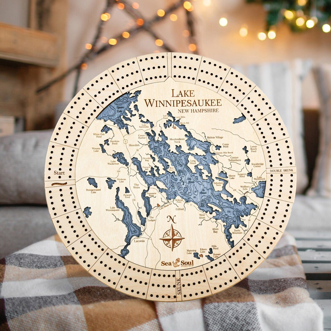 Custom Cribbage Boards, Lake Winnipesaukee 24 Player Cribbage Board