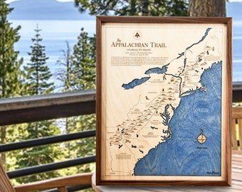 Appalachian Trail Thru-Hike Personalized Wall Art, Backpacker or Hiker Gift, Appalachian AT Trail Map, Unique Handmade Gift, Made in the USA