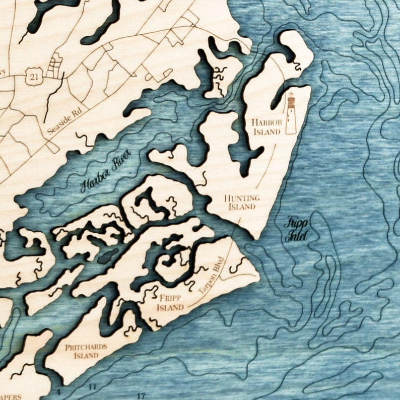 Beaufort & the Sea Islands Wood Map Wall Art, South Carolina Water ...