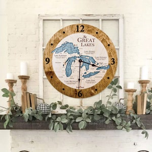 Great Lakes Large Nautical Map Wall Clock, Carved Lake Art Clock, Personalized Christmas Gifts, Lake House Home Decor, Nautical Wall Art image 8