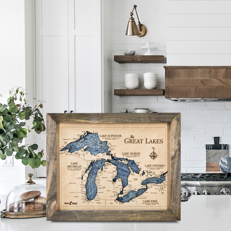 Sea & Soul Great Lakes 3D Wood Map Wall Art, Nautical Wood Chart Wall ...
