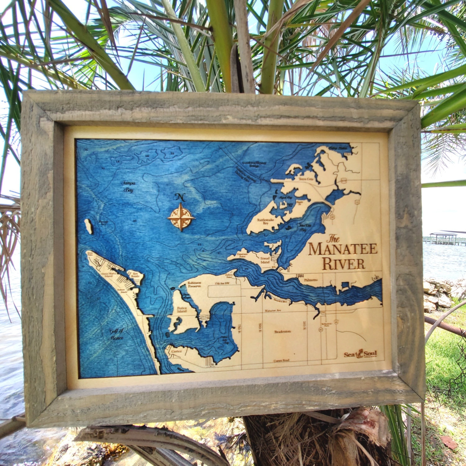 Manatee River Nautical Depth Map Wall Art, Topographic 3D Wood Map, Bradenton Nautical Chart, Personalized Gift, Terra Ceia Coastal Decor