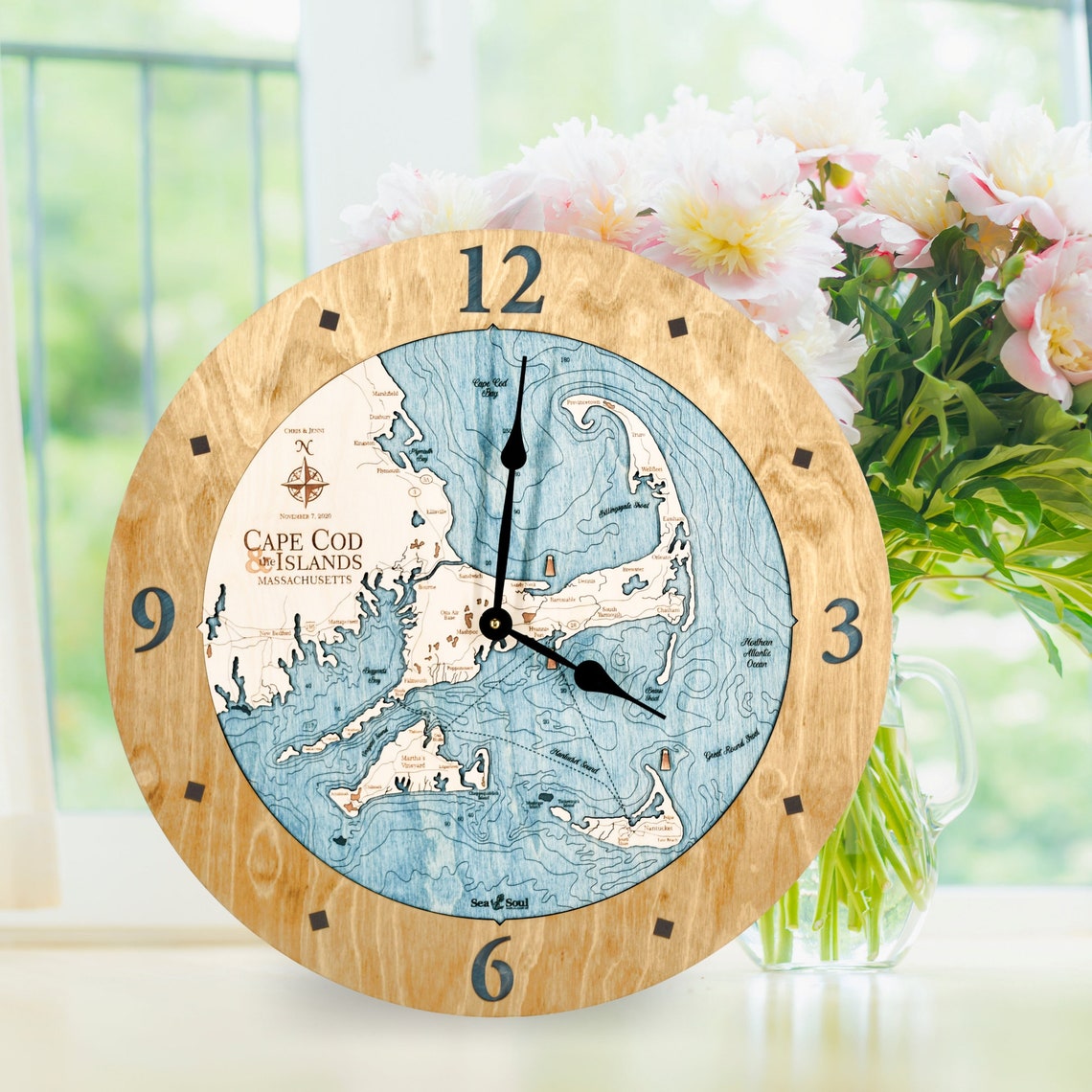 Cape Cod Wood Map Wall Clock Cape Cod Gifts Coastal Wall Etsy