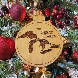 BEST SELLING Great Lakes Nautical Map Christmas Ornament, 3D Wood Map Laser Engraved Wood Ornament,  Lake Ornament, Unique Personalized Gift