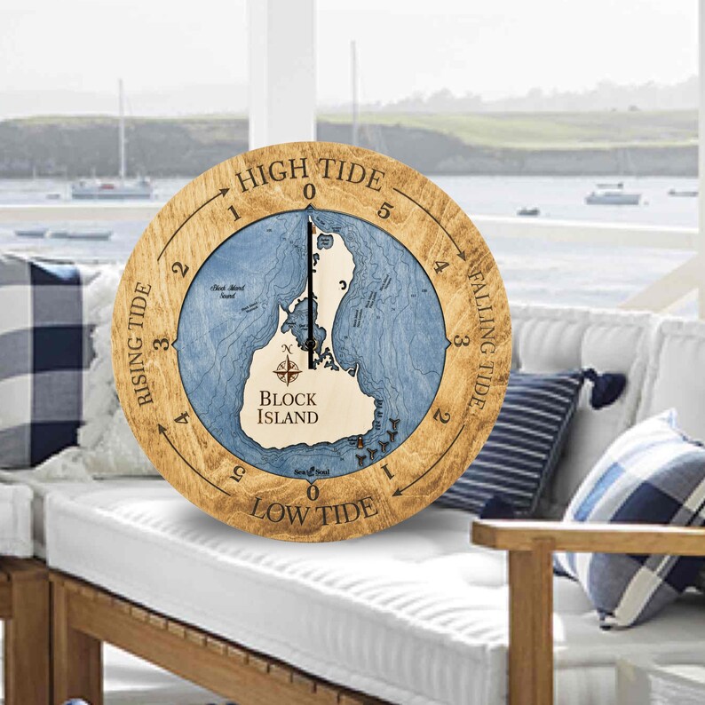 Block Island Nautical Chart High Tide Clock 3D Wood Map Tide Etsy