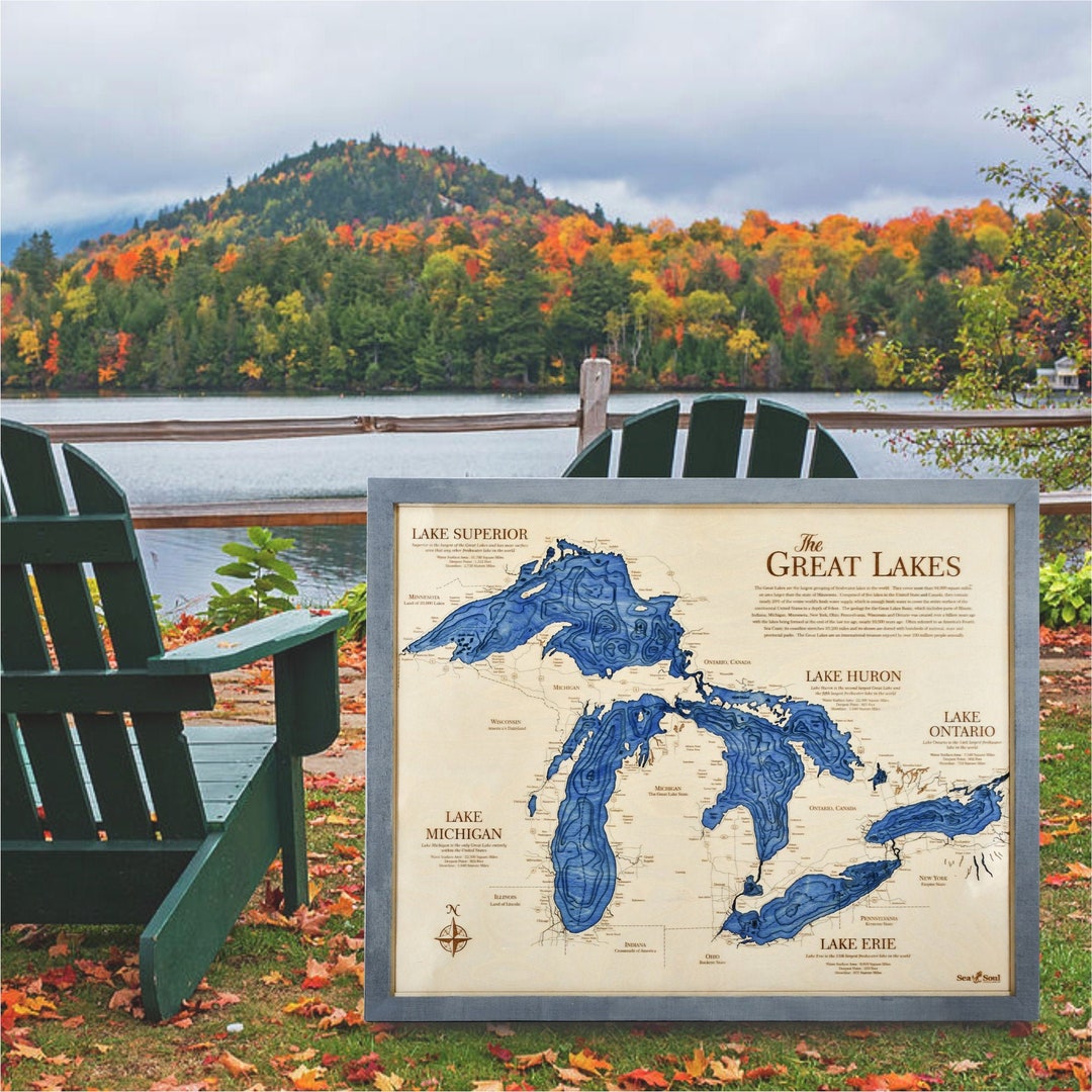 Great Lakes Nautical Wood Map Wall Decor, Coastal Christmas Ornament ...