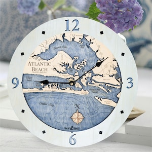 North Carolina Nautical Wood Map Wall Clock, Coastal Wall Decor, Large Nautical Wall Clock,  Personalized Home Gifts, 5th Anniversary Gift