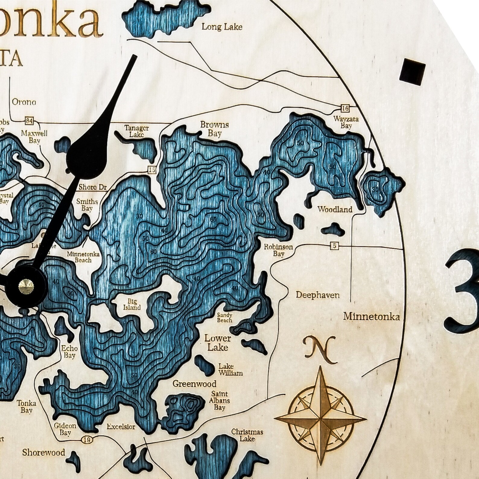 Lake 3D Depth Map Clock Carved Lake Art Wood Etsy