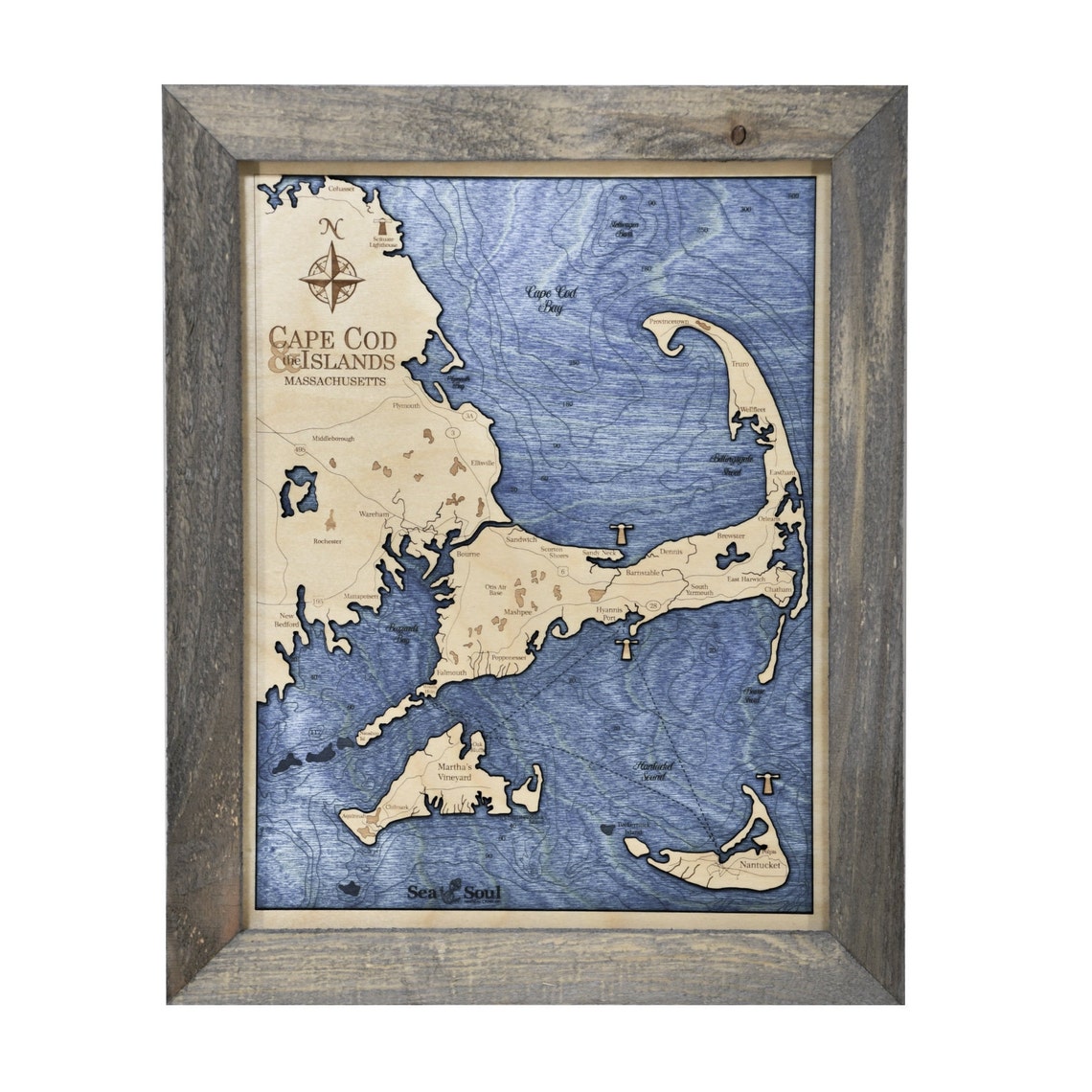 Cape Cod & the Islands Topographic Nautical Map Wall Art - Etsy España