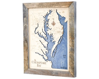 Sea & Soul Chesapeake Bay Nautical Map Wall Decor, Coastal Decor Wall Art, Carved 3D Wood Map, Nautical Water Depth Map, Personalized Gifts