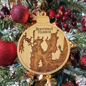 Boothbay Harbor Nautical Map Christmas Ornament, Coastal Christmas Wood Ornament,  Lake House Ornament, Hostess Gift, Personalized Gift