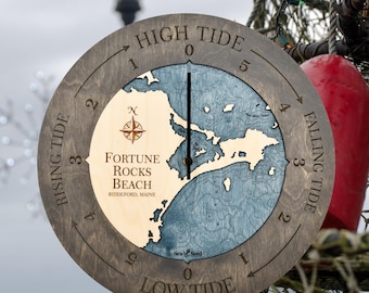 Maine Tide Clock, Several Locations Available, 3D Wood Nautical Map, Coastal Decor