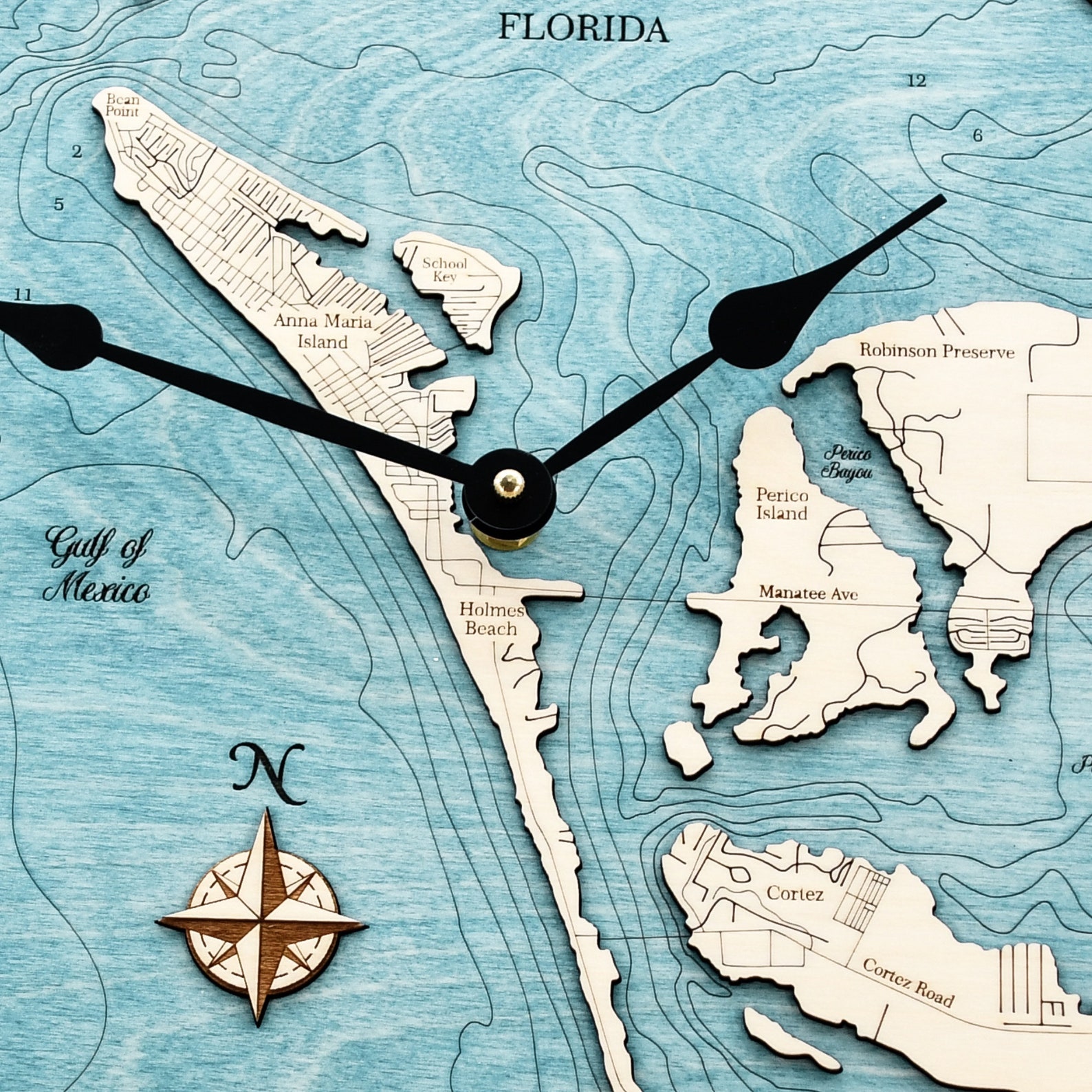 Anna Maria Island Nautical Chart Wood Wall Clock Carved Wood | Etsy