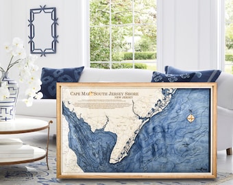 Cape May & South Jersey Shore Nautical 3D Wood Map Wall Art, Coastal Décor Carved Wood Map, Best Selling Unique Handmade Personalized Gifts
