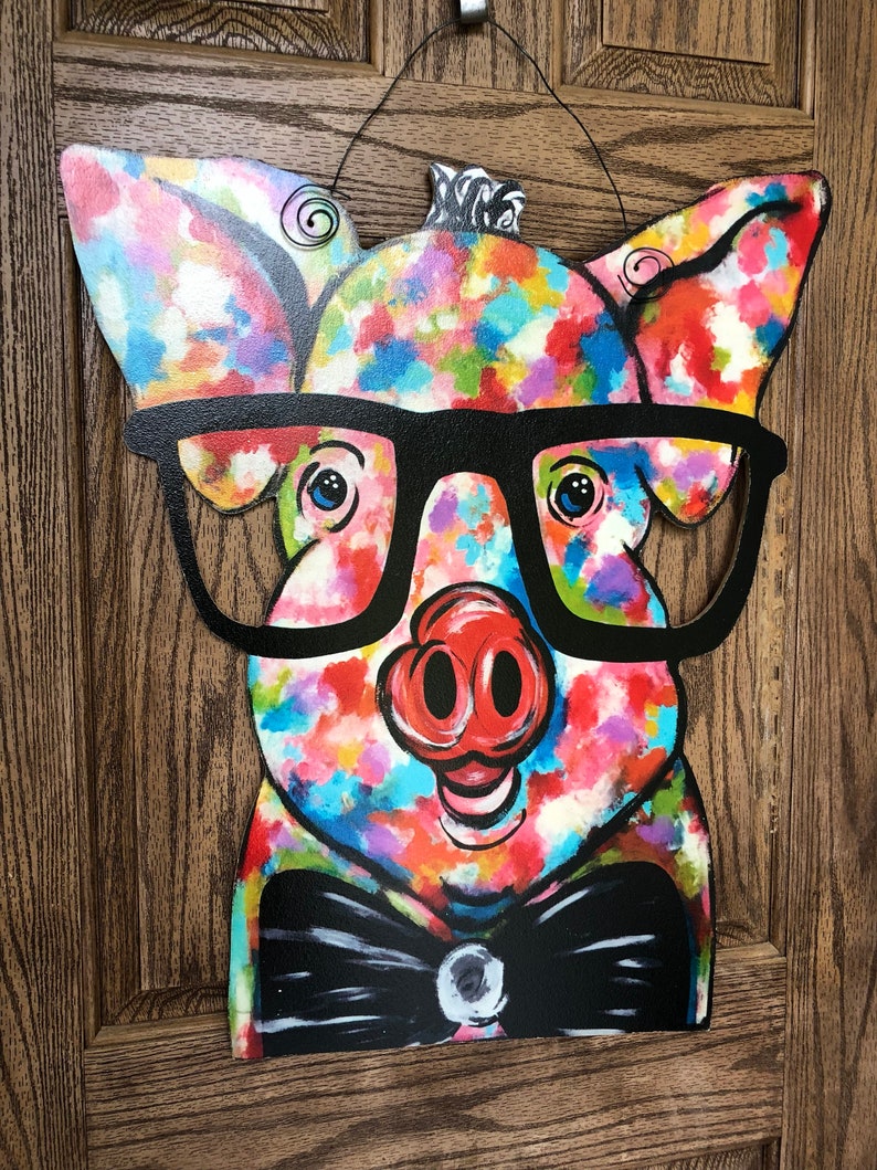 Farmhouse Pig with Glasses Summer Door Hanger